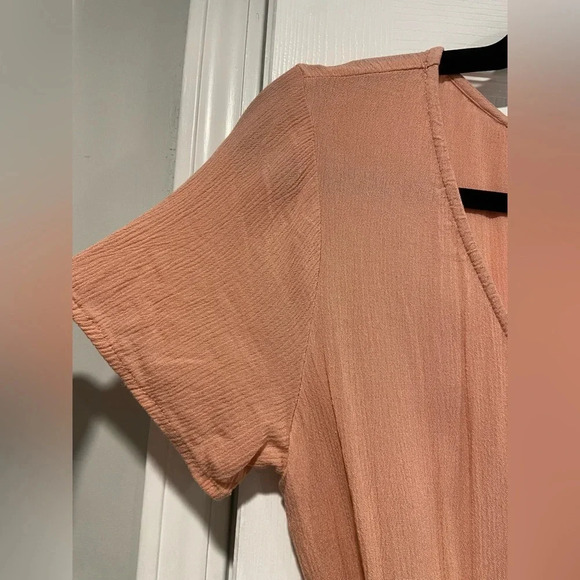 Wild Fable Dusty Pink Belted Short Sleeve Henley Romper Shorts One Piece Size M - Picture 6 of 11